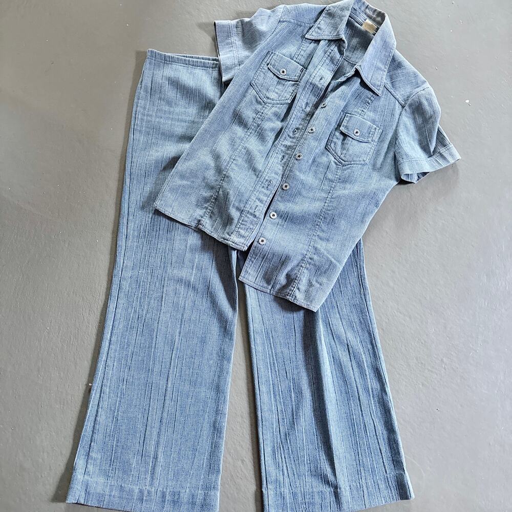 Y2K Pinstripe Denim-esq Co-ord Set Vintage Workwear Vibes - Size M/L